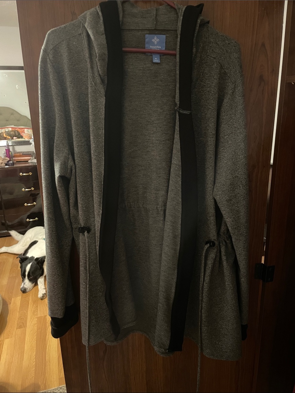 Simply Vera Vera Wang Gray Hooded Cardigan with Black Trim XL